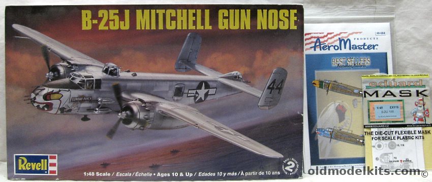 Revell 1/48 B-25J Mitchell Gun Nose  With Eduard Mask Set and Aeromaster Decals - (ex-Monogram), 85-5528 plastic model kit